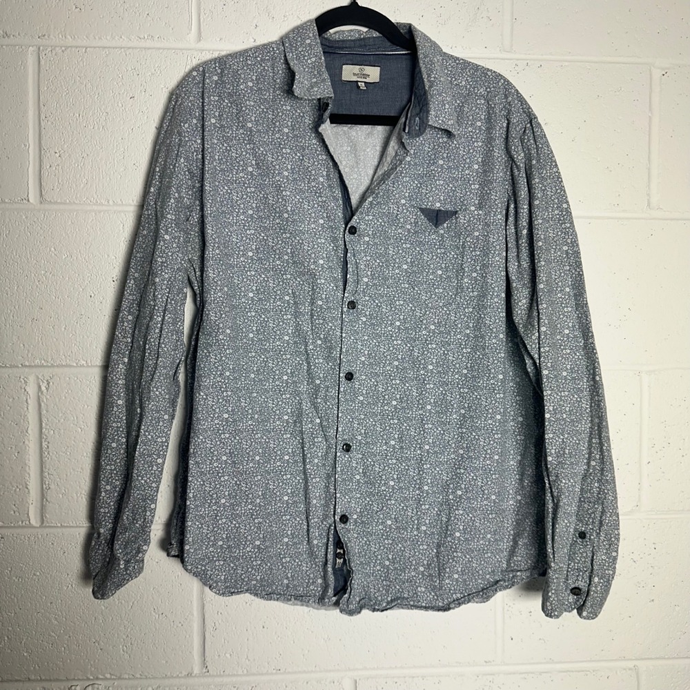 Burnside Mens XL Blue Floral Long Sleeve Button Down Shirt Single Pocket
